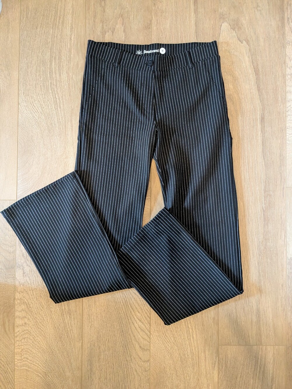 Betabrand Yoga Dress Pants Black Pinstripe Medium